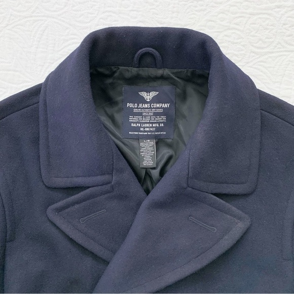 RARE🔥‎ Ralph Lauren Polo Jeans Co Men's Double Breasted Military Style Pea Coat - Picture 9 of 10